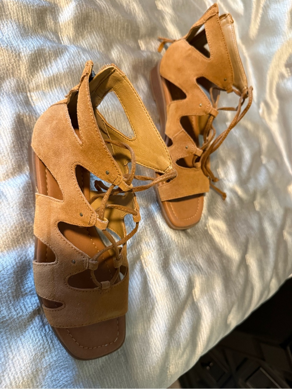 Suede Lace-Up Women's Sandals in Tan